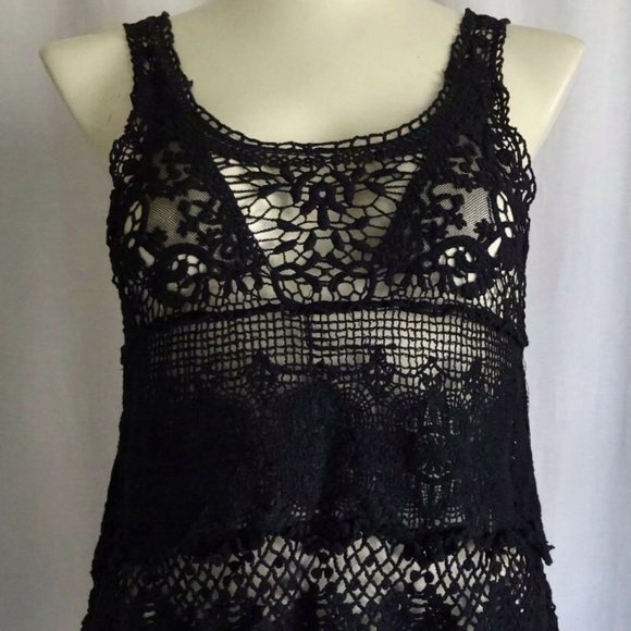 Sacred Threads Tops - Sacred Threads Black Crochet Tank  X Small (CC6)